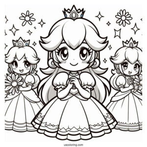 Easy Princess Peach, Rosalina, And Princess Daisy Coloring Page For Kids