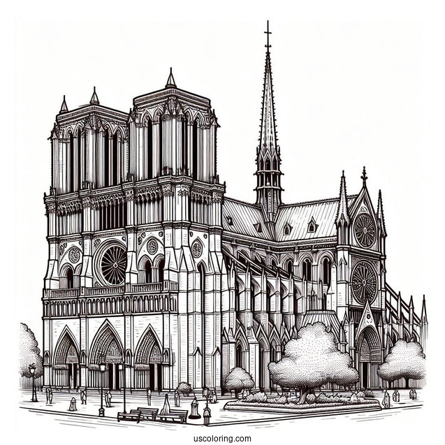 Church Coloring Page Of Notre Dame Cathedral