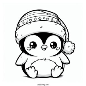 Baby Penguin Wearing Santa Hat Coloring In