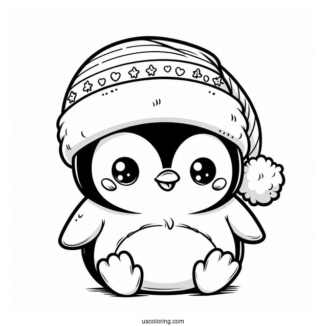 Baby Penguin Wearing Santa Hat Coloring In