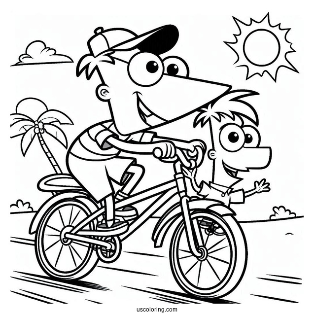 Phineas And Ferb Coloring Page Ride A Bicycle