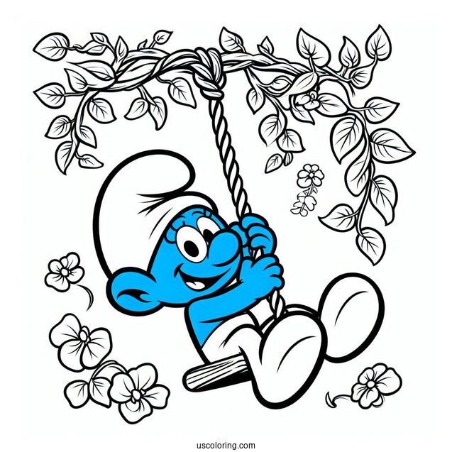 Wild Smurf Swinging On Vines Coloring In