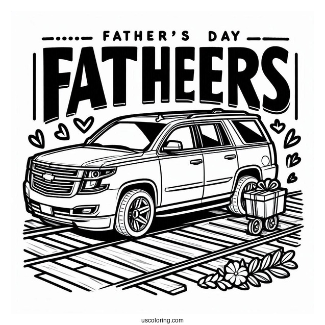 Father's Day Coloring Page Of Words Above A Car