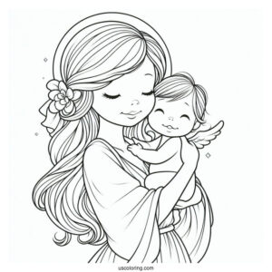 Precious Moments Coloring Page Of Mother Holding Up Baby