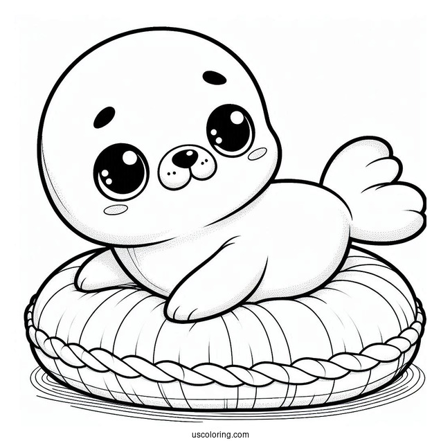 Cute Seal Coloring Page Stuffed Toy On A Bed