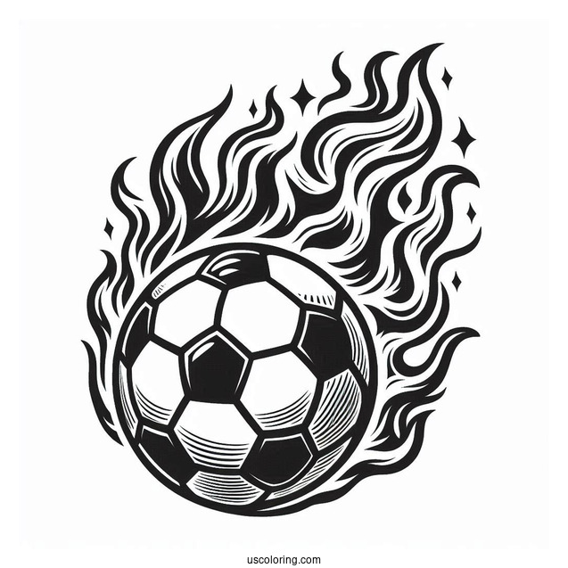 Flaming Soccer Ball To Color For Kids