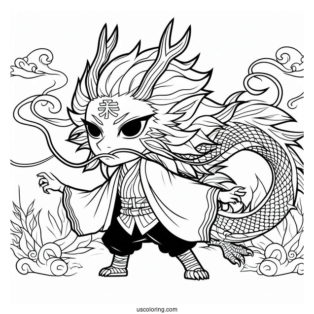 Tanjiro Coloring Page With The Dragon Of Change