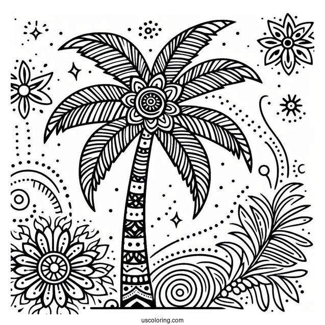 Palm Tree Pattern Coloring Page