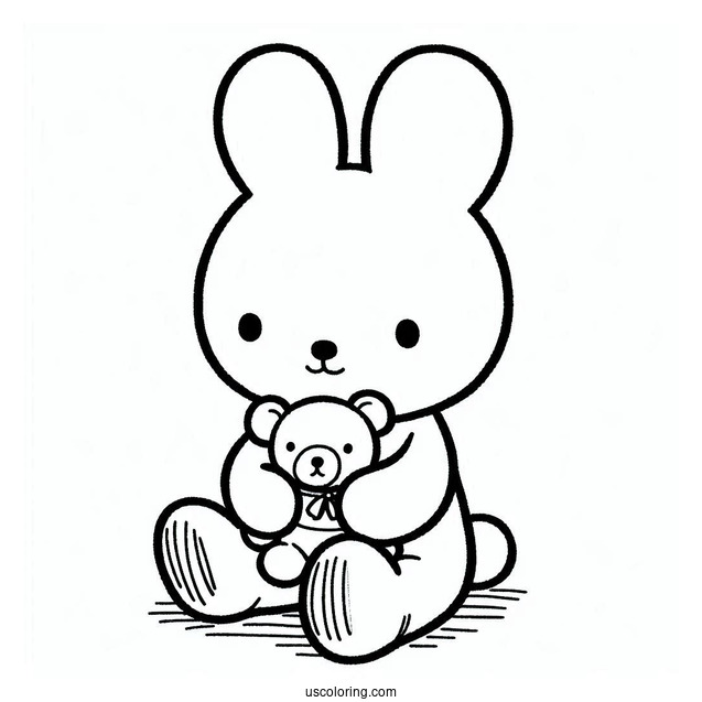 Easy Miffy Coloring Page Holding Stuffed Bear For Kids