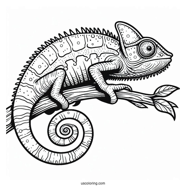 Chameleon Lizard Coloring Page On Edge Of Stick Coloring Sheet