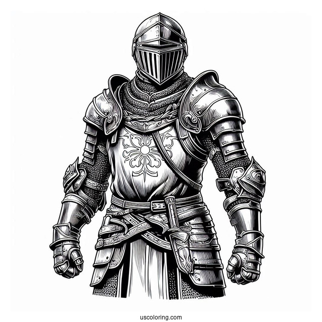 Realistic Knight In Full Armor Coloring Page