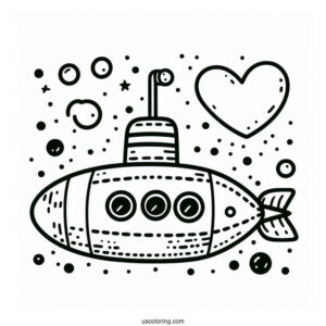 Easy Submarine Coloring PagevWith Bubbles For Preschoolers