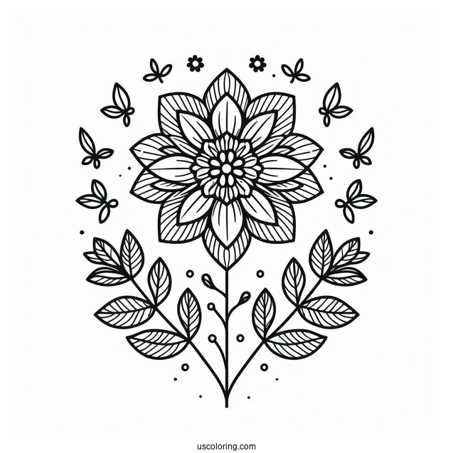 Flower Mandala Coloring Page With Stem And Leaves