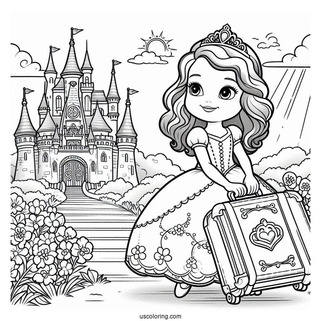 Sofia The First Coloring Page With Suitcase Going To The Castle