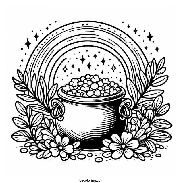 Pot Of Gold At End Of The Rainbow To Color