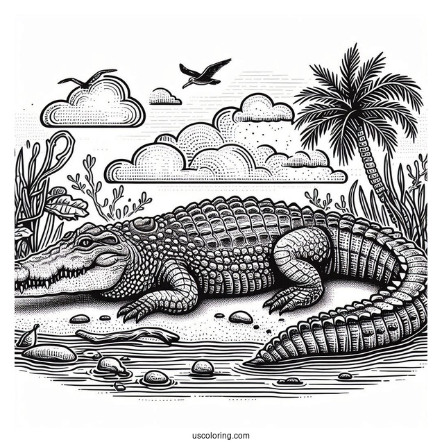 Detailed African Nile Crocodile To Color