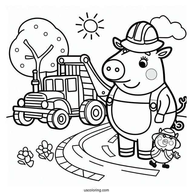 Mr Bull Road Workers Coloring Page