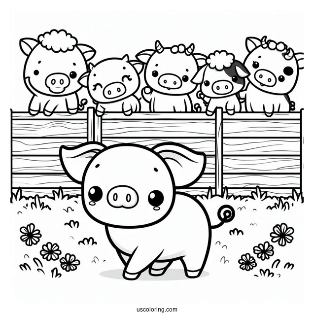 Adorable Kawaii Pig With Cows On a Farm