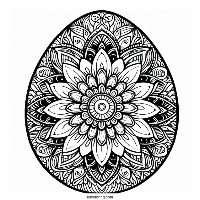 Intricate Flower Mandala Easter Egg Coloring Page For Adults