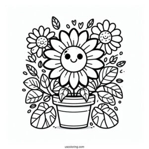 Flower Coloring Pages Of Cartoon Sunflower In Pot