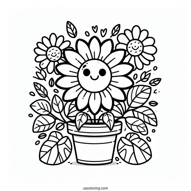 Flower Coloring Pages Of Cartoon Sunflower In Pot