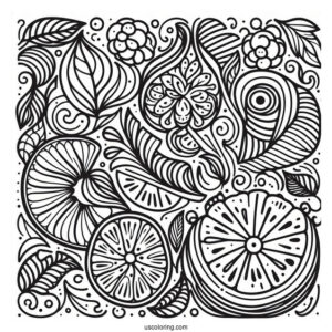 Looping Fruit Halves Pattern Coloring Page