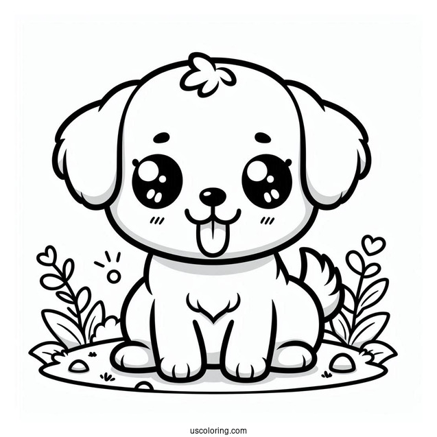 Adorable Puppy With Tongue Out Coloring Page For Preschoolers