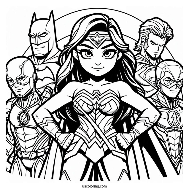 Justice League Coloring Page Of Cartoon Superheroes