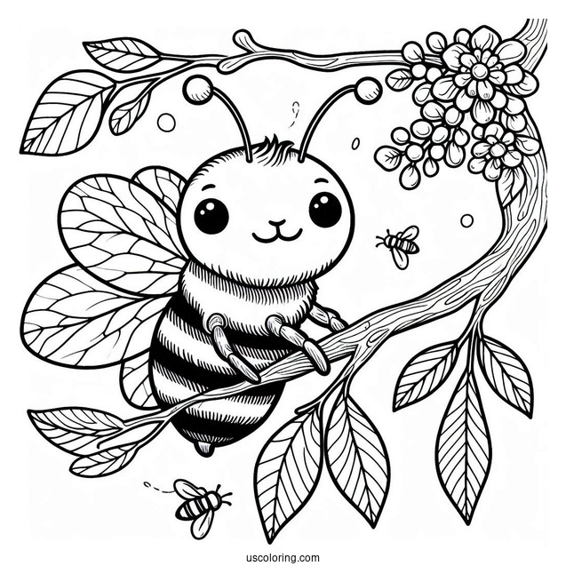 Bee Coloring Page Hanging Off A Tree Branch