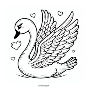 Easy Swan Coloring Page With Wings Spread Out For Kids
