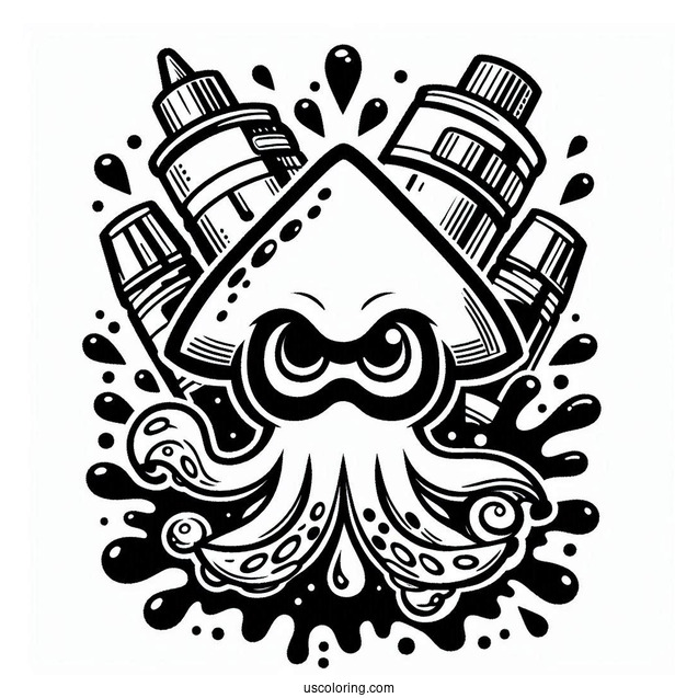 Splatoon Coloring Page Of Squid And Ink Splatter Poster