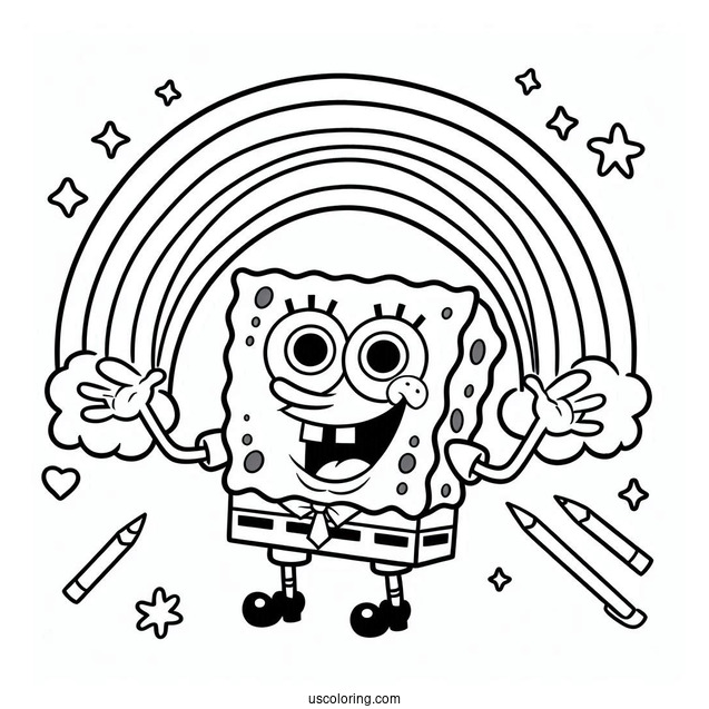 SpongeBob Making Rainbow With Hands Coloring Page