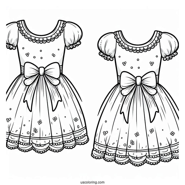 Cute Dress Coloring Page With Bow At the Waist