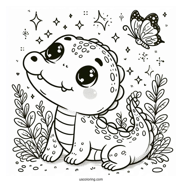 Adorable Baby Crocodile Coloring Page For Toddlers