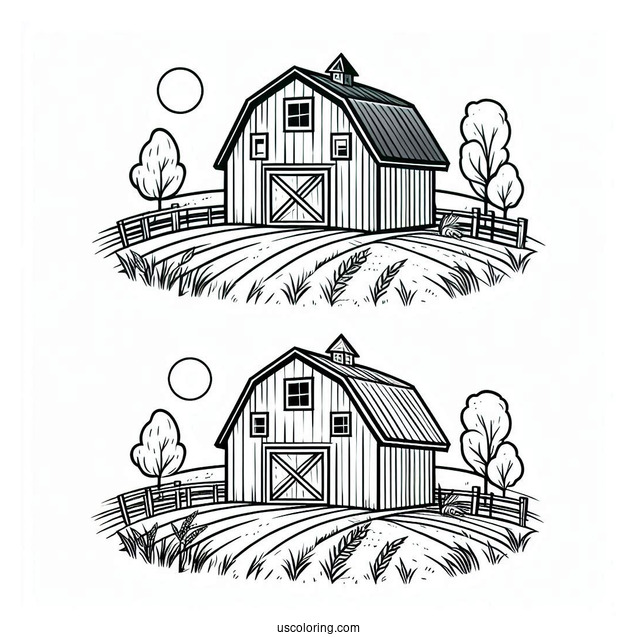 Easy To Color Barn With Fields To Color