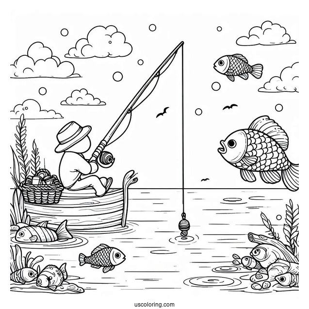 Fishing Coloring Page Of Gone Fishing With Rod And Bobber