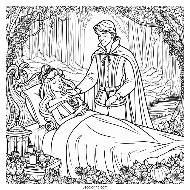 Sleeping Beauty Coloring Page Of Prince Philip Courting Aurora In The Forest