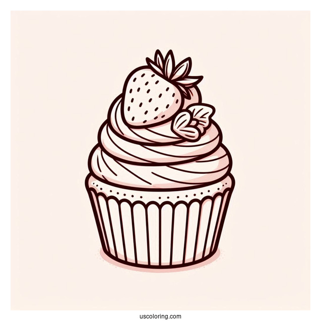 Simple Cupcake With Icing And Strawberry To Color