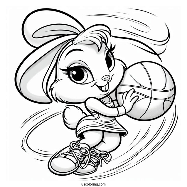 Simple Lola Bunny Twirling Basketball Coloring Sheet For Kids