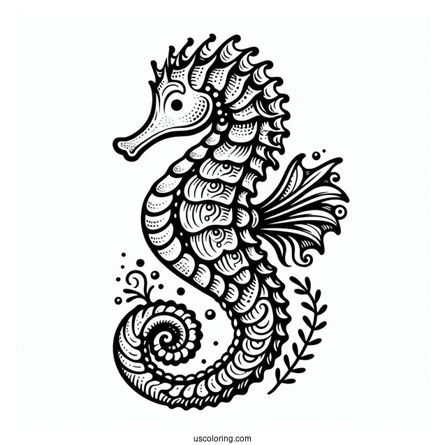 Mythical Seahorse Mermaid Coloring Page