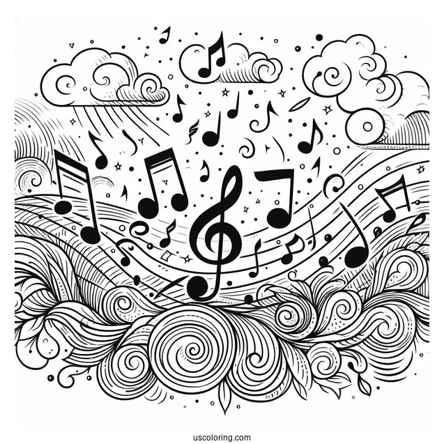 Music Coloring Page Of Musical Notes Floating In The Air
