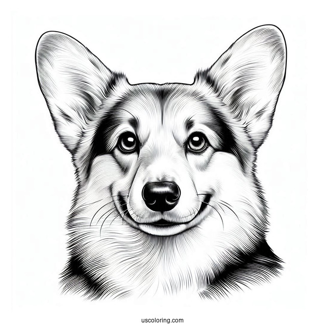 Close Up Of Realistic Corgi Coloring Page