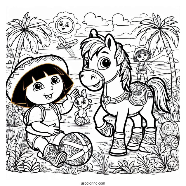 Diego, Boots And Dora Playing With Ball During Summer