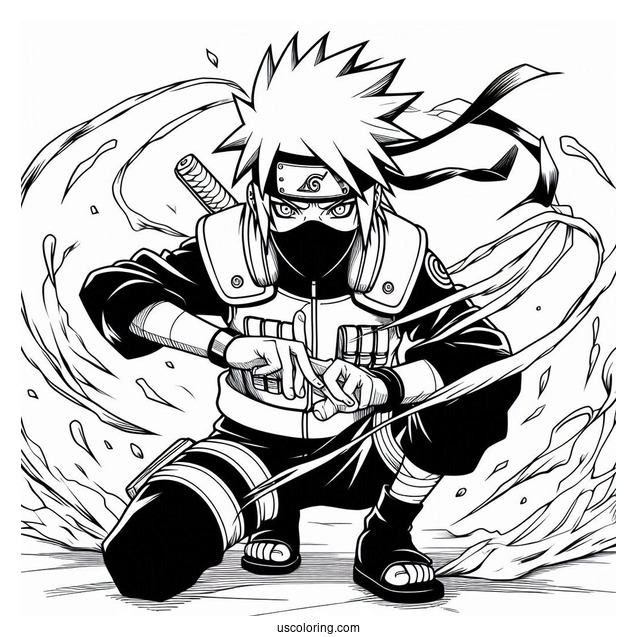 Hatake Kakashi Coloring Page Using Chidori In Battle