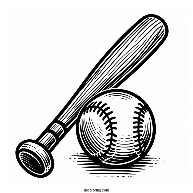 Easy Outline Of Baseball Bat And Ball