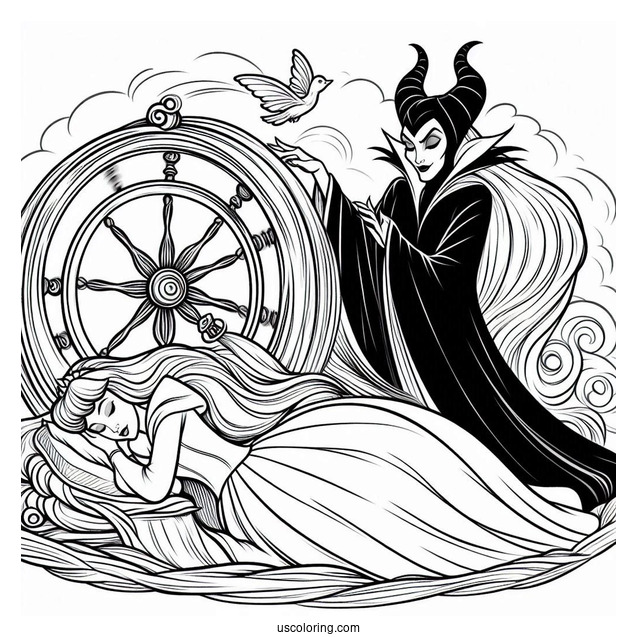 Sleeping Beauty Coloring Page Of Maleficent Guiding Princess Aurora To The Spinning Wheel