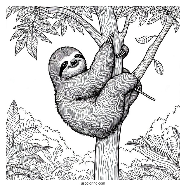 Sloth Climbing Up Tree To Color