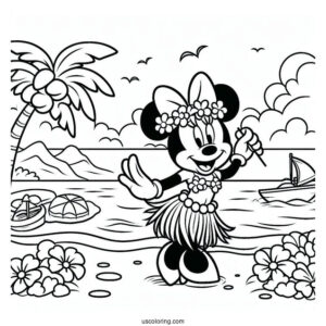 Beach Coloring Page Of Minnie Mouse Dancing The Hula