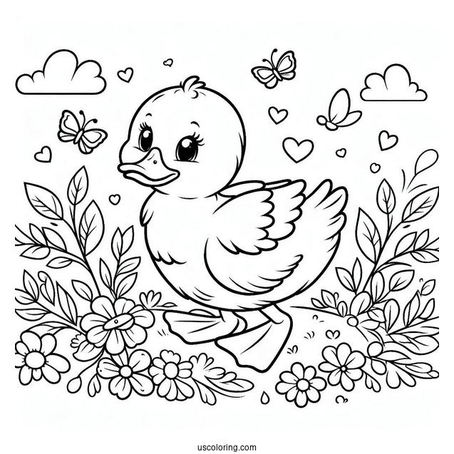 Coloring Page Of An Easy To Color Duck