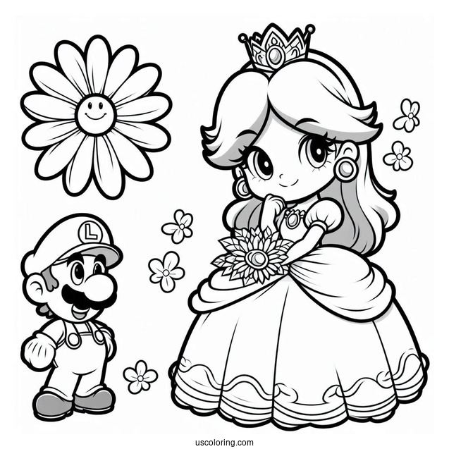Easy Princess Daisy Coloring Page And Luigi For Kids